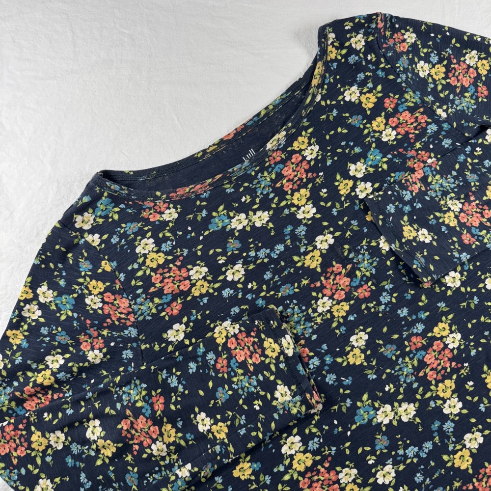 J.Jill Women's Size L Navy Blue Floral Pima Cotton A-Line Tunic Split Hem
